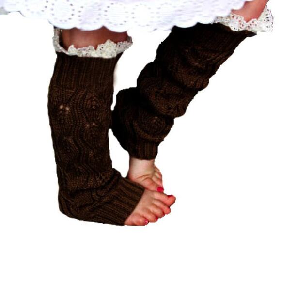 Baby Leg Warmers Infant Dark Brown Cream Crochet Toddler Girl Lace Crawling - Picture 1 of 3
